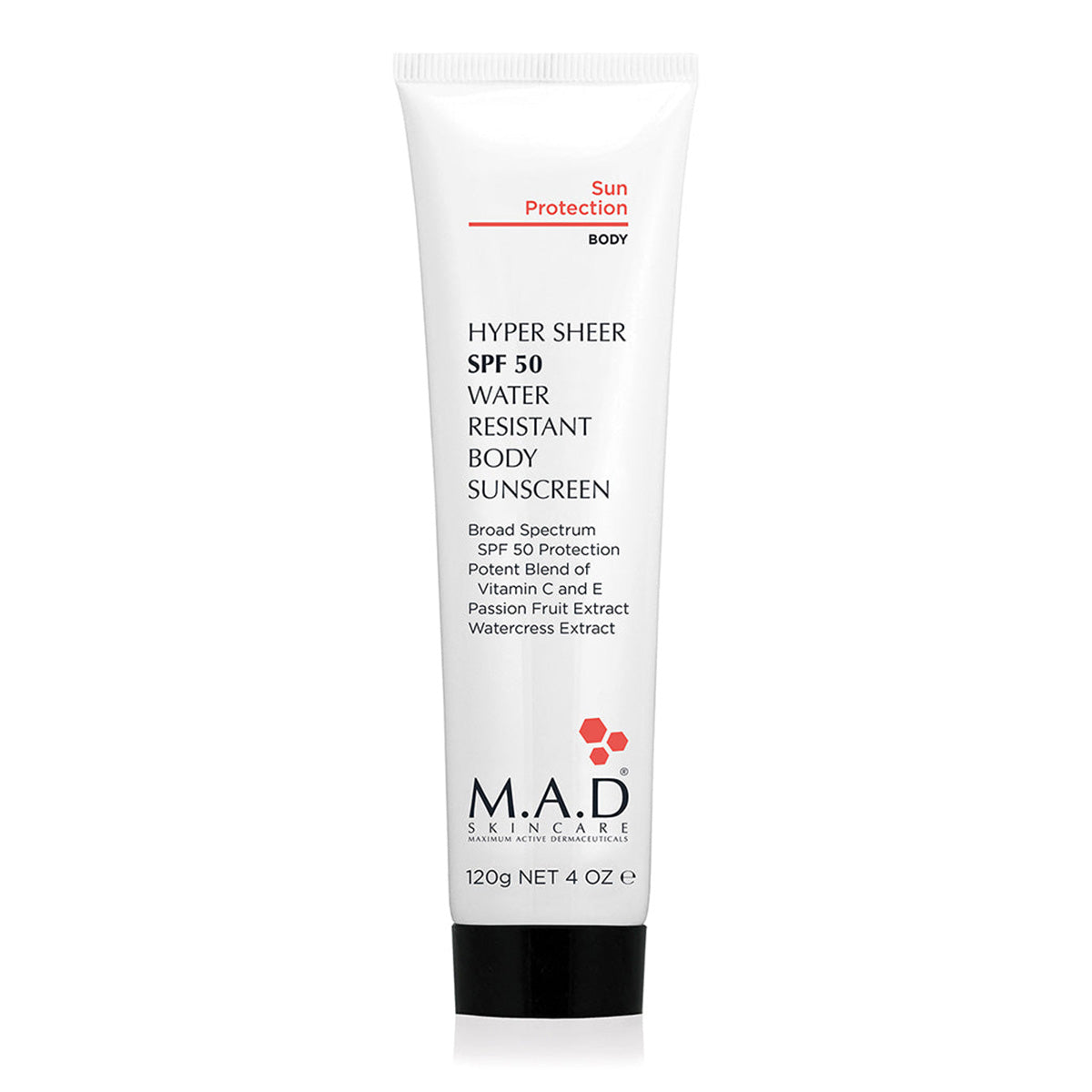 M.A.D. SKINCARE HYPER SHEER SPF 50 WATER RESISTANT BODY SUNSCREEN